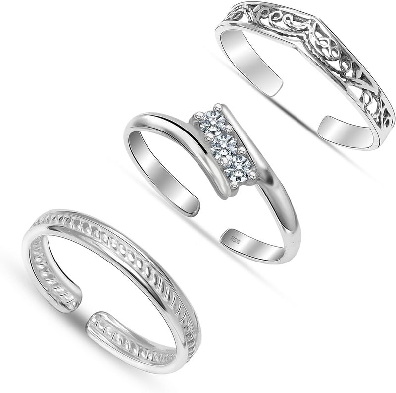 LeCalla 925 Sterling Silver Open Toe Rings Set for Women Adjustable Minimalist Toe Rings Summer Beach Foot Jewelry - Image 1